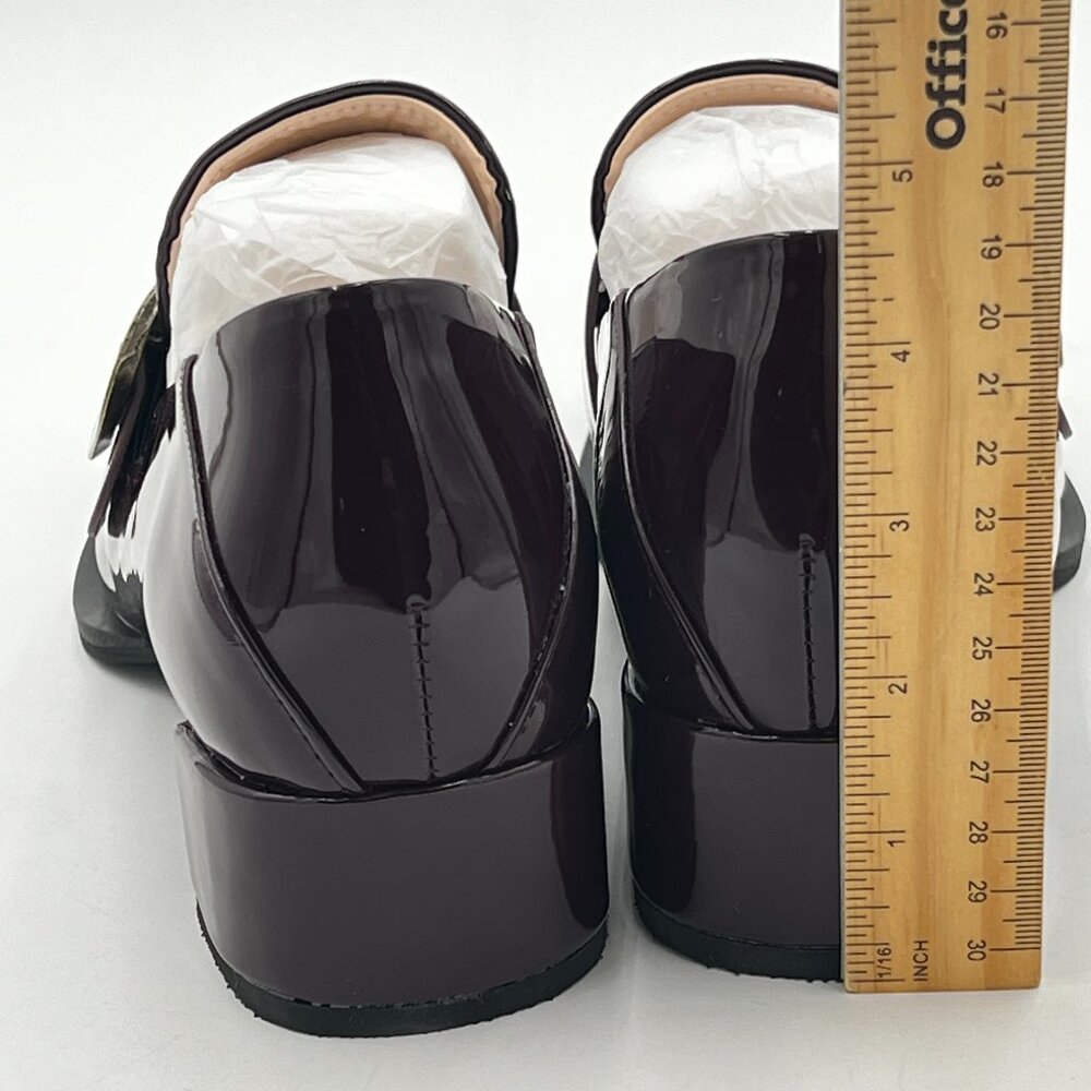 Brown Women Low Platfrom Square Toe Penny Chunky Low Heel Buckle Strap Loafers - Picture 4 of 5